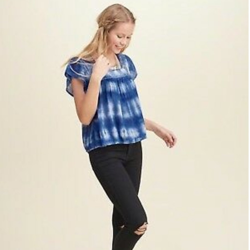 Hollister | Tie-Dye Flounce Sleeve Boho Top